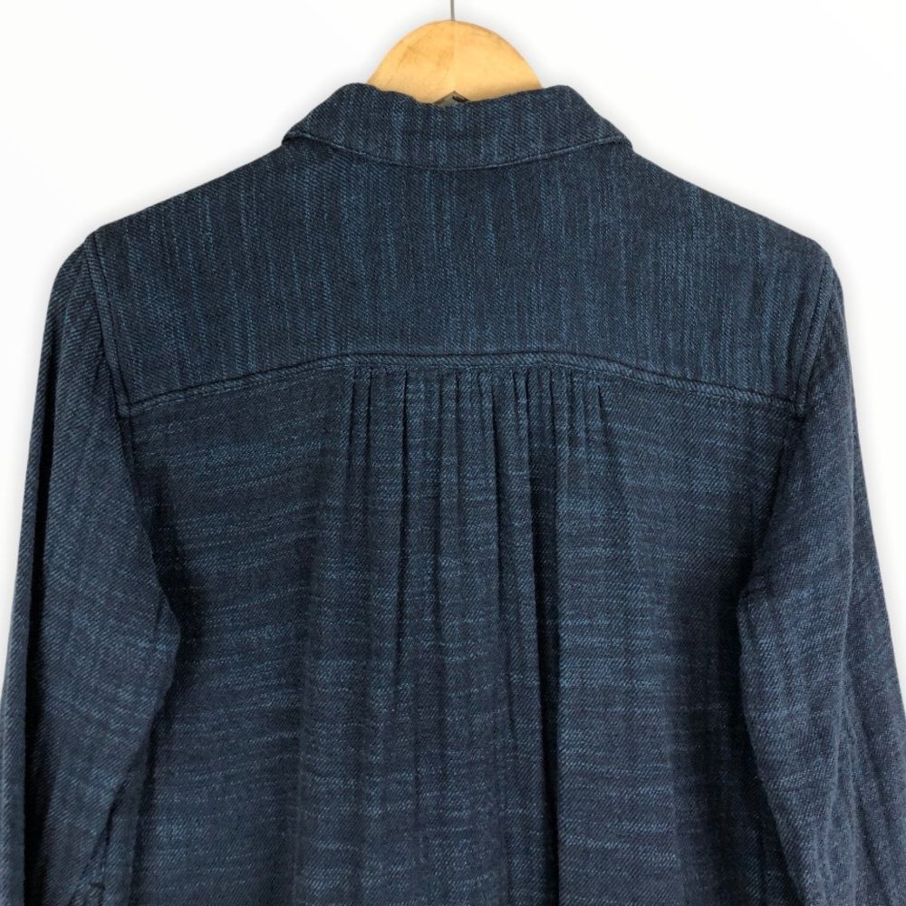 Free People Navy Plaid Flannel Button Down Long Sleeve Shirt Top size XS - Picture 6 of 13